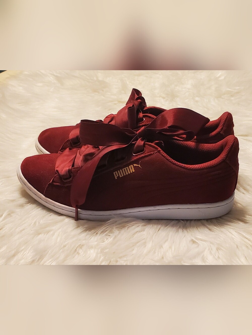 PUMA Suede Vikky Ribbon Lace Sneakers Burgundy Red Women's Casual Shoes Size 10